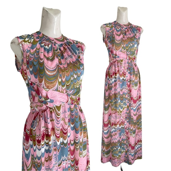 60s/70s Vintage Leslie Fay Original Psychadelic Maxi Dress - Picture 1 of 9